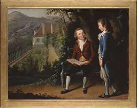 Louis Levade et son fils David Barthélemy dans le jardin de la campagne de Gilamont au-dessus de Vevey