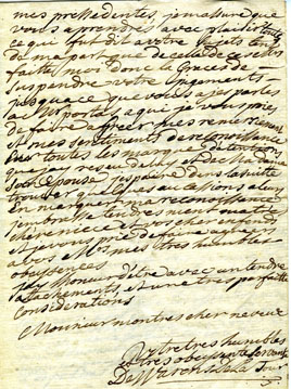 Lettre de Madame de Warens